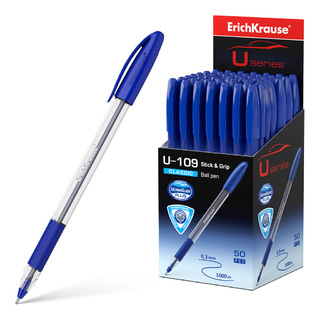 Ручка шариковая "Erich Krause.U-109 Ultra Glide Technology" синяя 1мм 47574 прозр. корпус грип